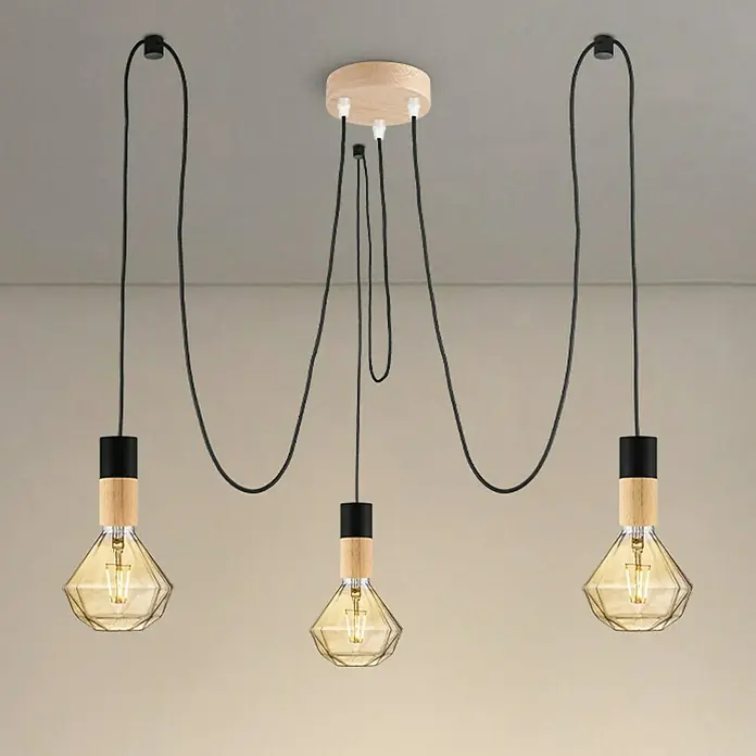 Home Sweet Home Lampenbaldachin - 3-fach, Holz Hellbraun, Holz, 12 cm - Moderne Pendelleuchte mit drei Lampen im geometrischen Design, ideal für stilvolle Innenräume.