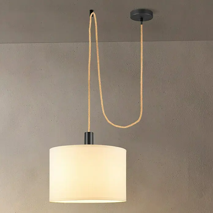 Home Sweet Home Lampenpendel FabricNatur, 215 mm, E27 - Moderne Pendelleuchte mit zylindrischem Lampenschirm und dekorativem Textilkabel, ideal für stilvolle Raumbeleuchtung und elegantes Ambiente.