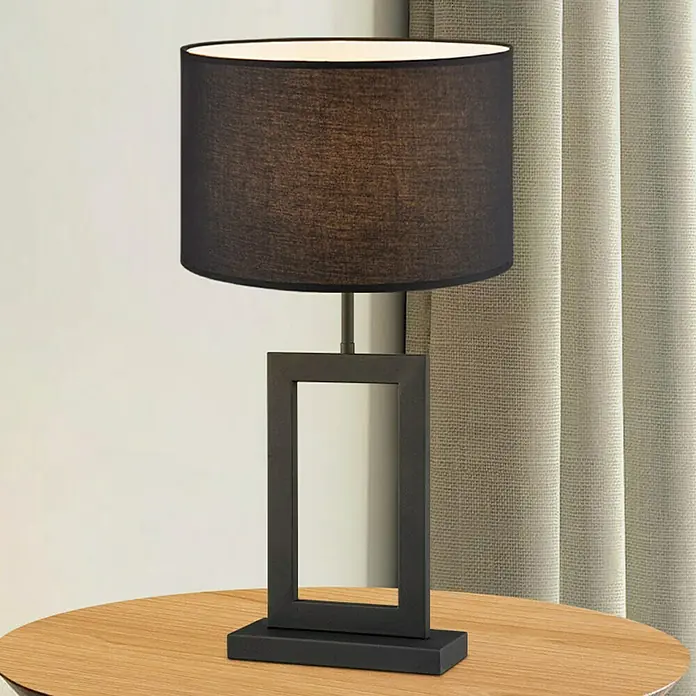 Home Sweet Home Lampenfuß Jong 40 - 10 W, L x B x H: 8 x 20 x 40,5 cm, Schwarz, E27 - Elegante Tischleuchte mit schwarzem Lampenschirm und modernem, rechteckigem Sockel, die jedem Raum eine stilvolle Note verleiht.