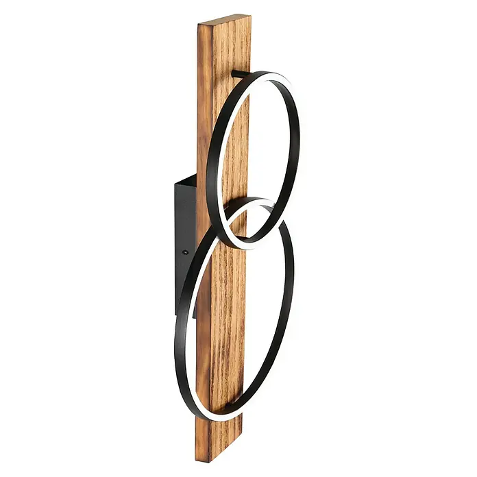 Eglo Boyal Plafón LED - 24 W, 78 x 40 x 9 cm, Madera/Claro, Blanco cálido, Número de bombillas: 2 ud. - Lámpara de pared moderna con dos anillos entrelazados y detalles de madera para iluminación elegante.