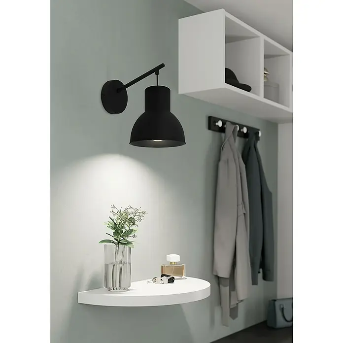 Eglo Capoliverie Pantalla de lámpara - Ø x Al: 17,5 x 17 cm, Negro - Elegante lámpara de pared negra mate giratoria que proyecta una luz cálida sobre un interior moderno.
