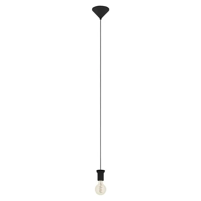 Eglo Capoliverie Portalámparas colgante - 110 cm, Negro, 40 W, E27 - Una lámpara colgante minimalista con una barra negra elegante y una bombilla Edison, perfecta para interiores modernos.