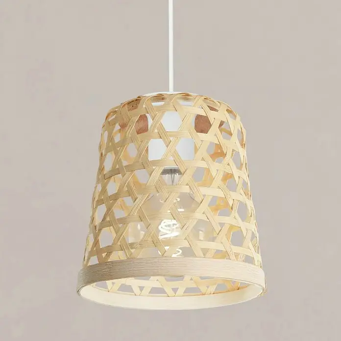 Eglo Capoliverie Lámpara colgante - 40 W, L x An x Al: 12 x 12 x 110 cm, Blanco, E27 - Lámpara colgante con pantalla de bambú tejida, creando un brillo cálido y natural. Solución de iluminación elegante y sostenible.