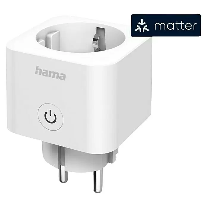 Hama Smart-Steckdose WLAN Matter - Innen, Weiß, 3.680 W - Weißer Hama Smart Plug mit Ein-/Ausschalter und Matter-Zertifizierung.