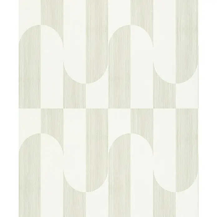 Papel pintado Geométrico - Blanco/Plateado, 10 x 0,53 m - Papel pintado con patrón abstracto de líneas verticales y semicírculos, diseño elegante para interiores modernos, colores claros.