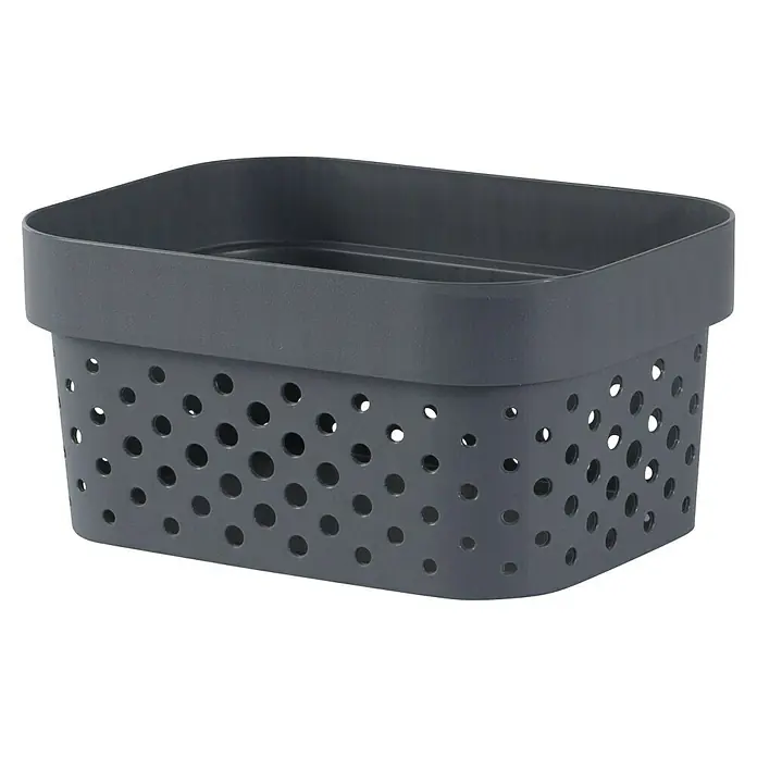Curver Aufbewahrungsbox Infinity - L x B x H: 16,7 x 12,5 x 8,3 cm, Kunststoff, Grau - Dunkelgrauer Küchenutensilienhalter mit vielen kleinen Löchern für eine gute Belüftung, ideal zum Trocknen von Besteck und Kochutensilien.