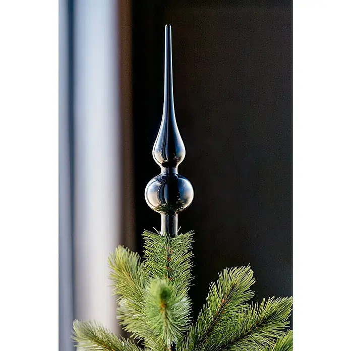 Christbaumspitze - Länge: 6,2 cm, Schwarz Opal - Elegante schwarze Baumspitze aus Glas, die den Weihnachtsbaum krönt und ihm eine stilvolle Note verleiht.