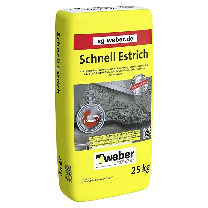 SG Weber Schnellestrich - 25 kg - Sack Schnellestrich von Weber, schnell belegbarer Zementestrich für Renovierungen und Sanierungen.