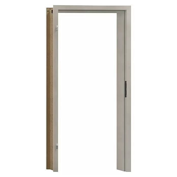 GetaDoor Laminit Türzarge GL 434 - 860 x 1.985 mm, Wandstärke: 270 mm, DIN Anschlag: Links, Semento Betonoptik - Hellgrauer Türrahmen mit sichtbarem Holzkern für Schiebe- oder Taschentürsysteme.