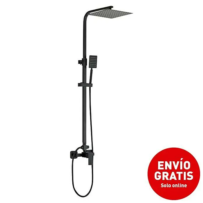 Universal de Grifería Sistema de ducha Maza - Con grifo monomando, Negro - Columna de ducha negra con rociador superior y ducha de mano para una experiencia elegante. Mezclador termostático para temperatura confortable.
