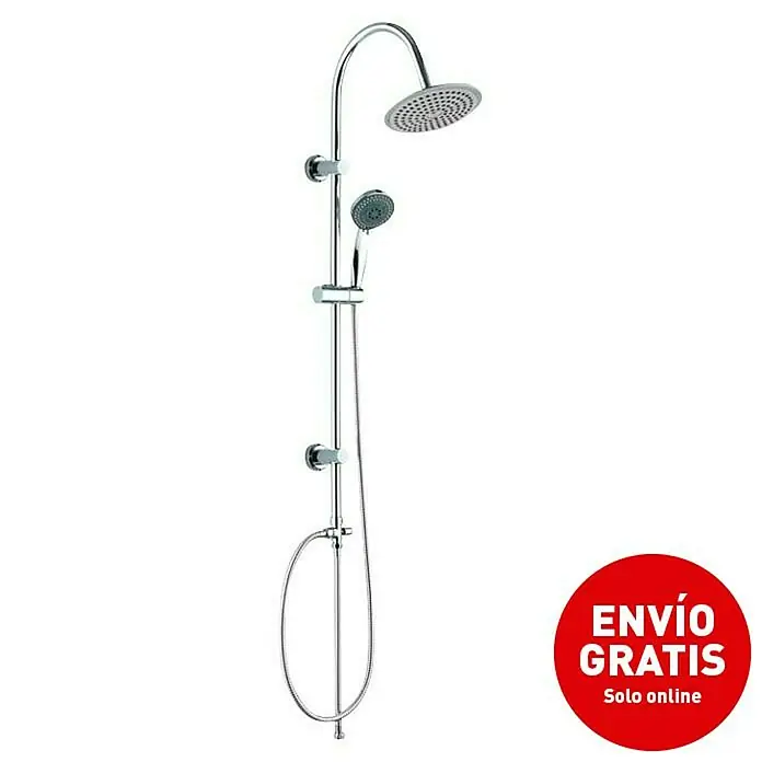 Universal de Grifería Sistema de ducha Alba - Sin grifo, Cromo - Imagen de un conjunto de ducha cromado con un cabezal de lluvia y una ducha de mano, ideal para baños modernos.
