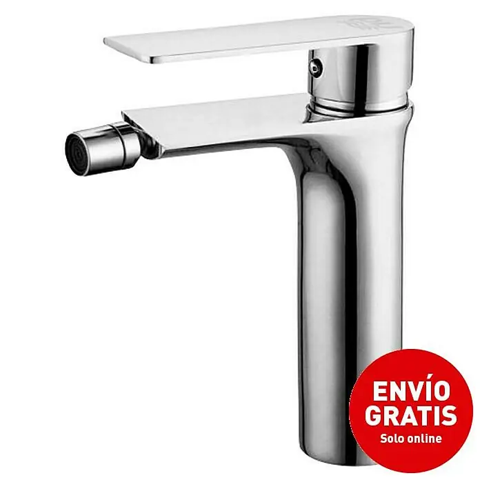 Universal de Grifería Kizu Grifo monomando de bidé - Cromo, Brillante - En la imagen se muestra un grifo elegante de color plateado con un diseño plano, que ofrece una estética moderna y elegante para cualquier baño.