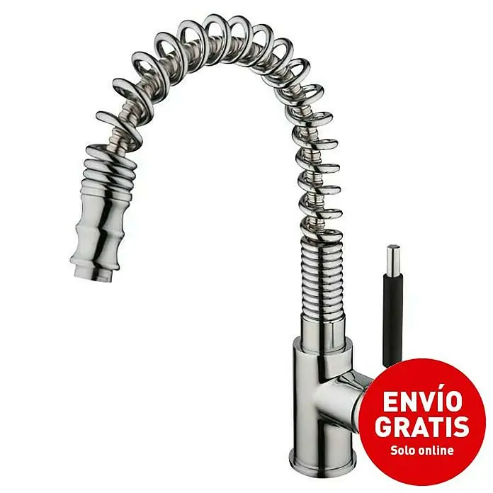 Universal de Grifería Grifo de cocina extensible Semiprofesional - Cromo, Brillante - Grifo de cocina en espiral de alta calidad con un caño flexible para facilitar la limpieza y el aclarado.