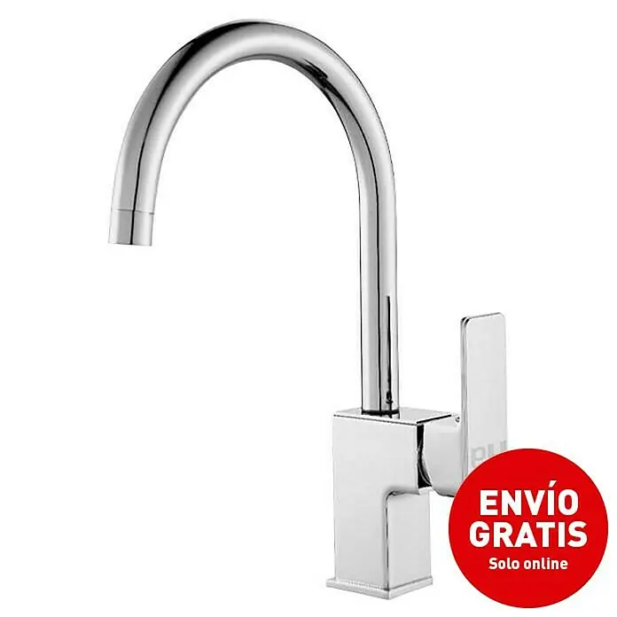 Universal de Grifería Yangtse Grifo de cocina - Cromo, Brillante - Imagen de un grifo mezclador monomando de lavabo cromado brillante con caño alto, ideal para baños y cocinas modernos.