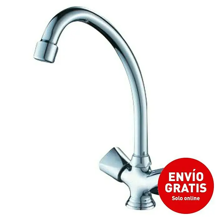 Universal de Grifería Grifo de cocina bimando Janeiro - Cromo, Brillante - Grifo mezclador monomando cromado brillante, ideal para cocina o baño, con un diseño moderno y fácil de operar.