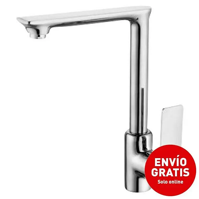 Universal de Grifería Kizu Grifo de cocina - Cromo, Brillante - Grifo monomando de lavabo cromado con caño alto para baños y cocinas modernas.