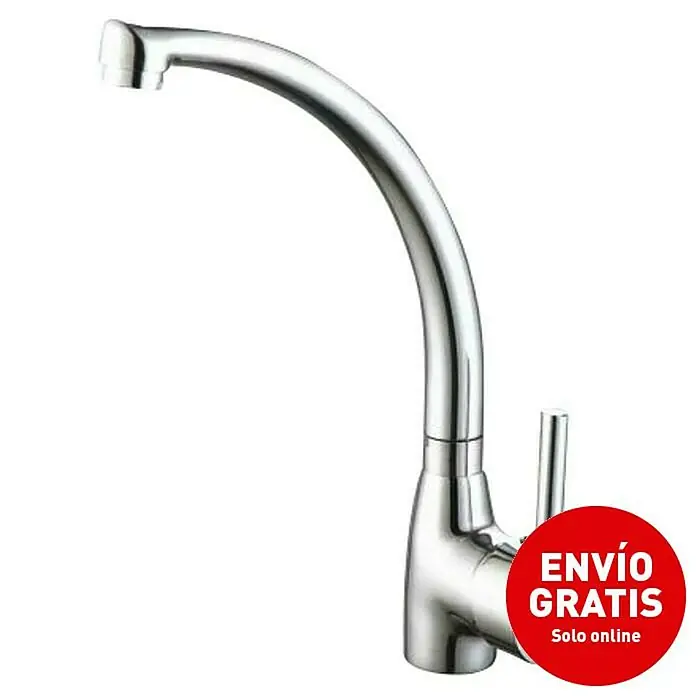 Universal de Grifería Grifo de cocina Tormes - Cromo, Brillante - En la imagen se ve un grifo de cocina cromado moderno con caño alto y monomando, promocionado con "Envío Gratis".