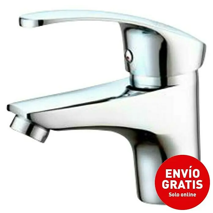 Universal de Grifería Murray Grifo de lavabo - Cromo, Brillante - Imagen de un elegante grifo de baño cromado con un diseño curvo, perfecto para baños modernos, combinando estilo y funcionalidad.