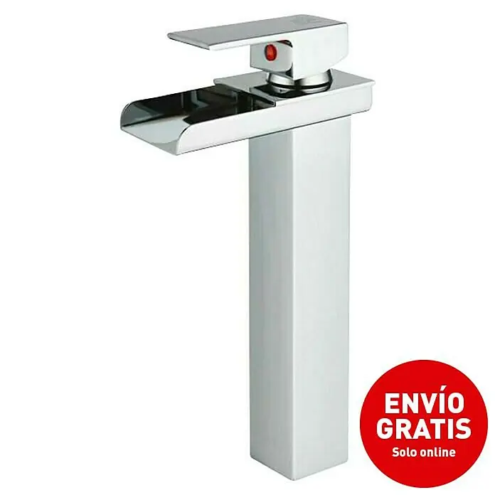 Universal de Grifería Grifo de lavabo Perla - Cromo, Brillante - Elegante grifo alto para lavabo con aspecto cromado y salida de agua en cascada. Diseño moderno para baños con estilo.