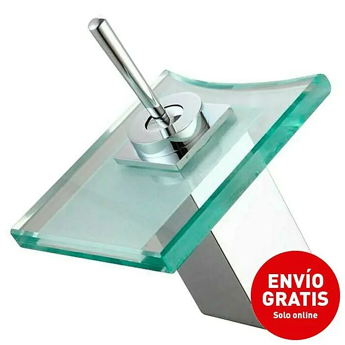 Universal de Grifería Grifo de lavabo Tigris - Cromo, Brillante - Grifo de vidrio moderno con detalles cromados. Un diseño elegante para su baño, con líneas limpias y materiales de calidad.