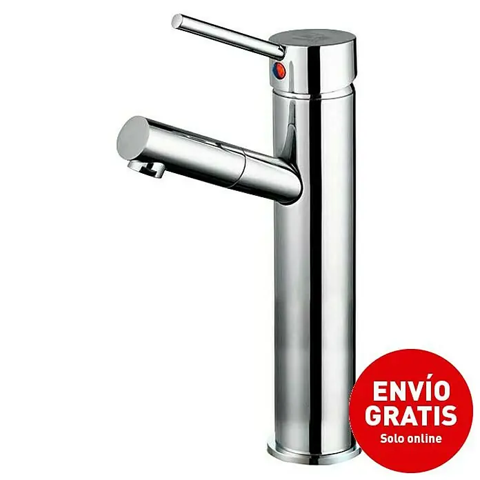 Universal de Grifería Loira Grifo de lavabo caño alto - Cromo, Brillante - Grifo mezclador de lavabo cromado de alta calidad con diseño moderno para baños elegantes.