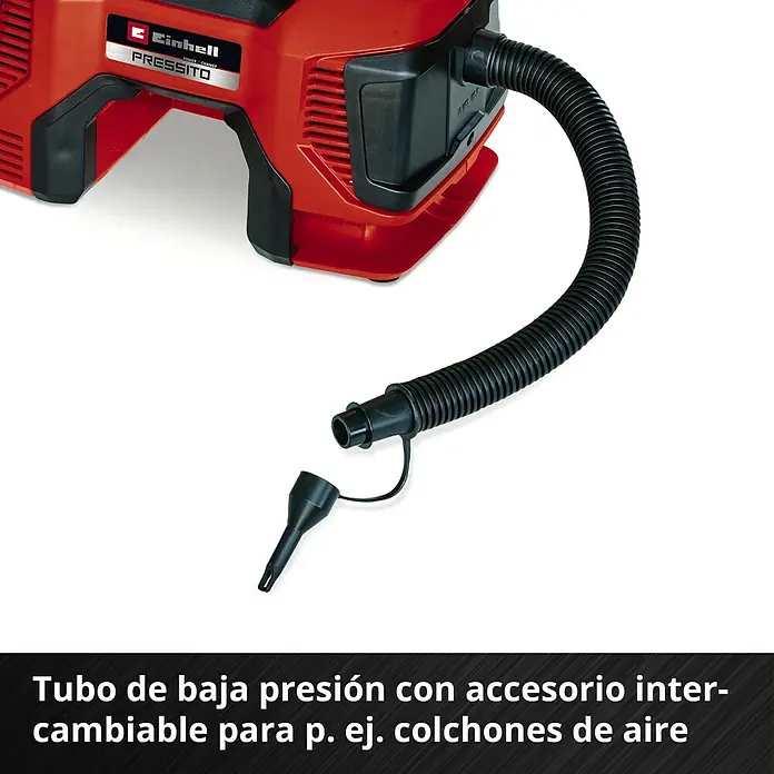 Einhell PXC 18V Compresor de batería PRESSITO 18/21 - 10,3 bar, 18 V, Sin batería - Tubo de baja presión Einhell Pressito con accesorio intercambiable para colchones de aire.