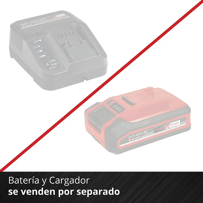 Einhell PXC 18V Compresor de batería PRESSITO 18/21 - 10,3 bar, 18 V, Sin batería - Imagen de un cargador de batería Einhell y una batería separada. Perfecto para los amantes del bricolaje y profesionales.