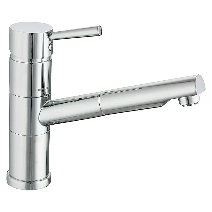 Camargue Merida Spültischarmatur - Chrom - Bild einer glänzenden Chrom-Küchenarmatur mit Einhebelmischer und schwenkbarem Auslauf, ideal für moderne Küchen.