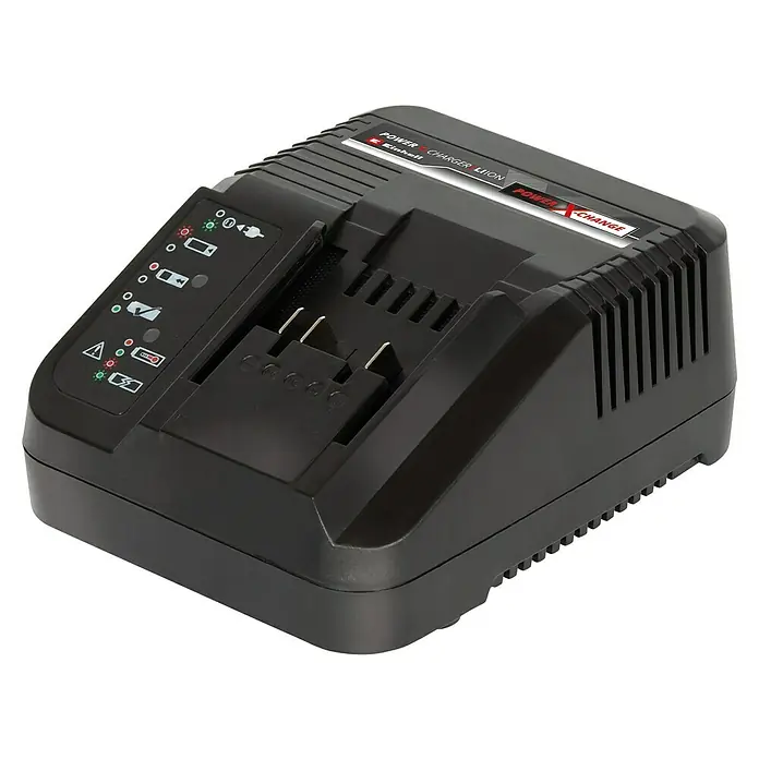 Einhell PXC 18V Cargador de baterías PXC - 3.000 mA, Específico para: Baterías Einhell Power X-Change - Detalle del cargador de baterías Einhell Power X-Change, diseñado para una carga eficiente de baterías de iones de litio, con indicadores LED.