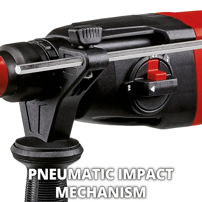 Einhell Martillo combinado TC-RH 620 4F Kit - 620 W, 2,2 J, Alojamiento SDS-Plus - Detalle de un martillo perforador con mecanismo de impacto neumático diseñado para trabajos de perforación pesados.
