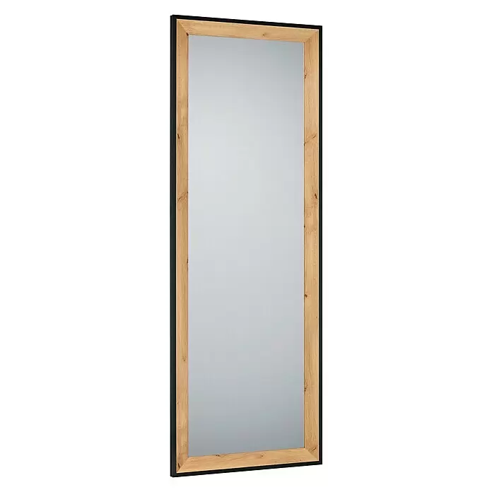 Rahmenspiegel Branda - 50 x 150 cm, Artisan/Schwarz, Holz - Hoher rechteckiger Spiegel mit naturholzfarbenem Innenrahmen und dünnem schwarzem Außenrahmen.