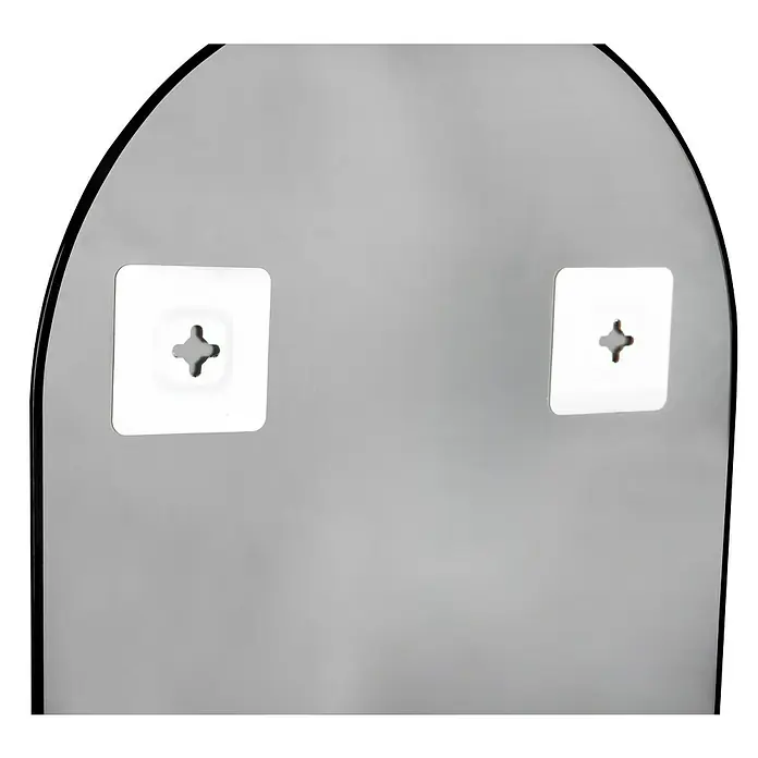 Rahmenspiegel Josephine - 30 x 70 cm, Schwarz, Metall - Rückseite eines Spiegels mit zwei weißen, quadratischen Halterungen mit Schlüssellöchern zur Wandmontage.