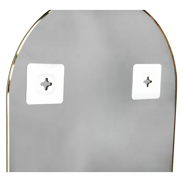 Rahmenspiegel Josephine30 x 70 cm, Gold, Metall - Rückseite eines Spiegels mit zwei quadratischen, weißen Halterungen für die Wandmontage, die ein kreuzförmiges Loch haben.