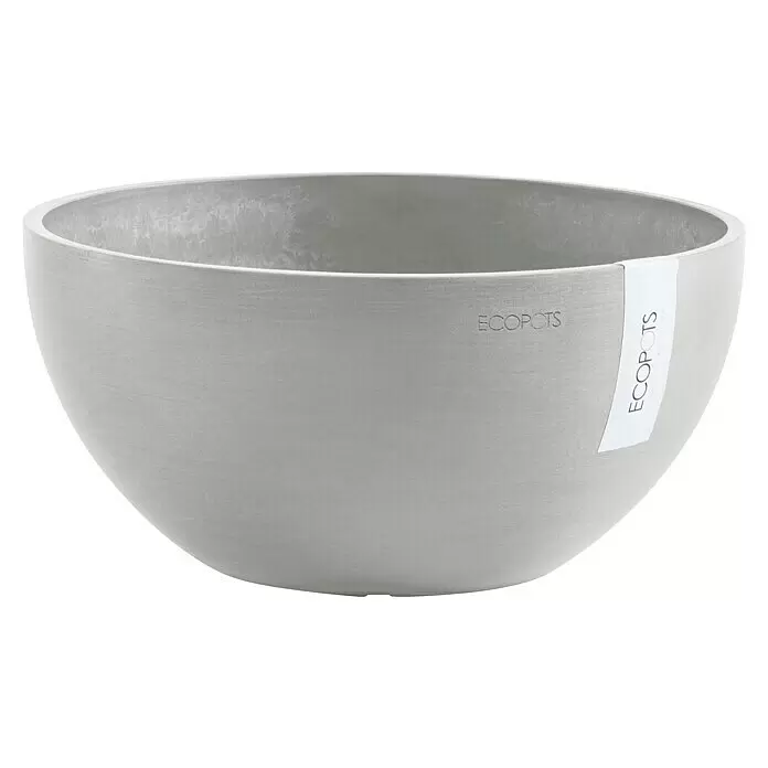 Ecopots Brussels Pflanzschale rund - Außenmaß (Ø x H): 30 x 14,8 cm, Kunststoff, Weiß Grau - Hellgrauer, schalenförmiger ECOPOTS Pflanztopf mit texturierter Oberfläche.
