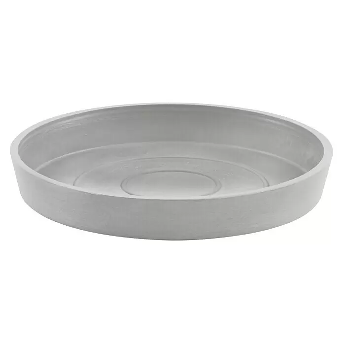 Ecopots Amsterdam Blumentopf-Untersetzer - Außenmaß (Ø x H): 13,8 x 2,5 cm, Kunststoff, Weiß Grau - Hellgrauer, runder, flacher Untersetzer für Pflanztöpfe mit strukturierter Oberfläche und Innenrand.