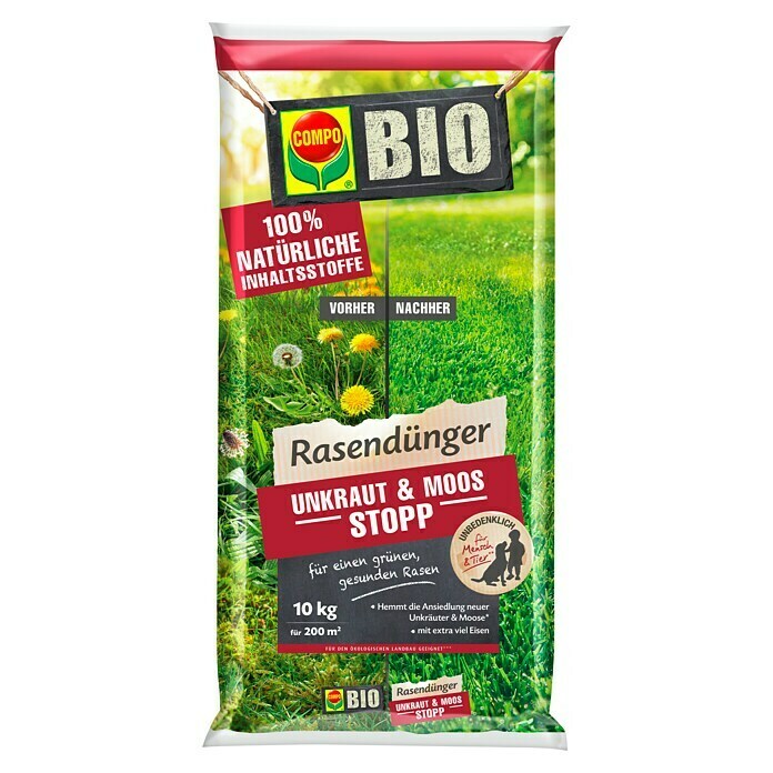 Compo Bio-Rasendünger Unkraut & Moos Stopp (10 kg, Max. Anwendungsfläche: 200 m²) | BAUHAUS