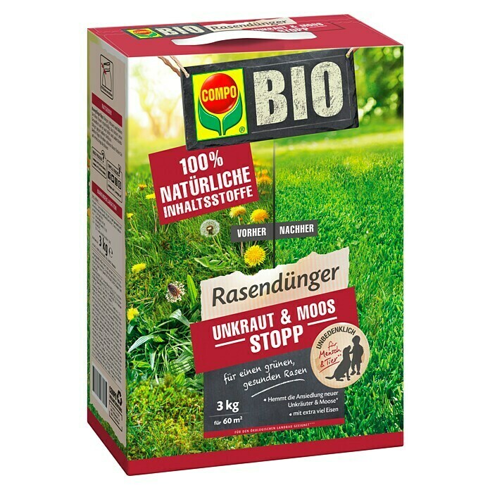 Compo Bio-Rasendünger Unkraut & Moos Stopp (3 kg, Max. Anwendungsfläche: 60 m²) | BAUHAUS