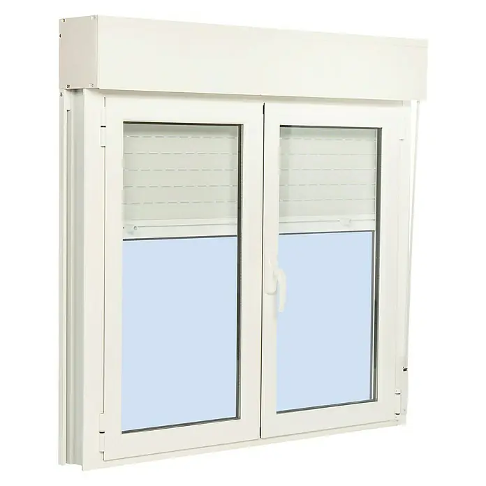 Solid Elements Ventana de aluminio practicable-oscilobatiente - 120 x 115 cm, Derecha, Blanco - Imagen de una combinación de ventana y persiana blanca, que combina ventana y persiana en un solo producto.