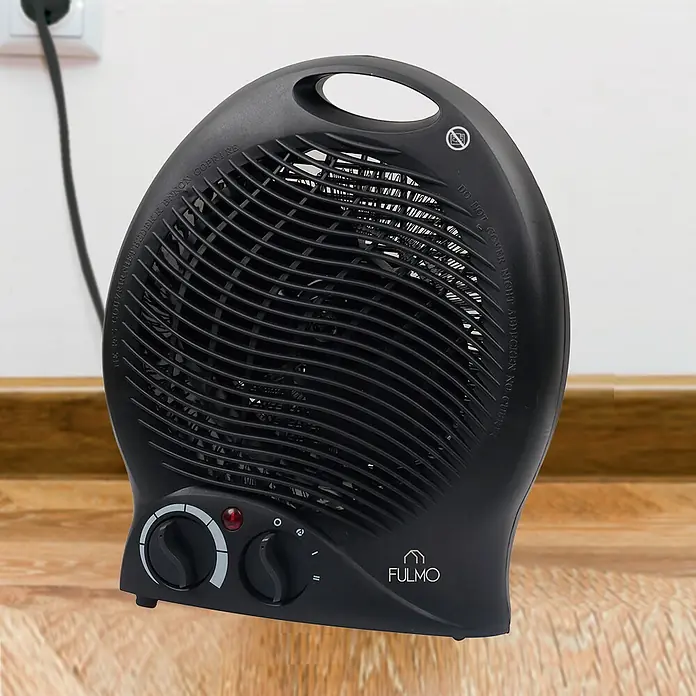 Fulmo Calefactor de aire Oval - 1.800 W, Negro - Calefactor negro Fulmo con diales y asa para facilitar el transporte y regular los ajustes de calor.