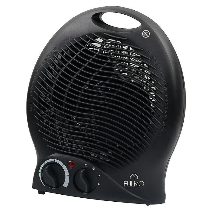 Fulmo Calefactor de aire Oval - 1.800 W, Negro - Imagen de un calefactor Fulmo negro con controles giratorios y asa de transporte.