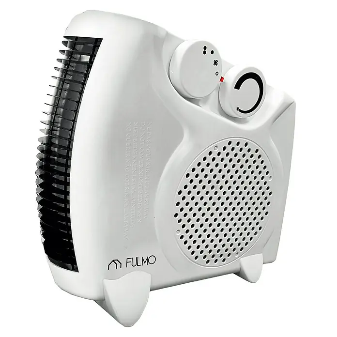 Fulmo Calefactor de aire 2 en 1 - 1.200 W, Blanco - Calefactor ventilador blanco Fulmo con botones giratorios para temperatura y ventilación, ideal para la distribución rápida de calor.