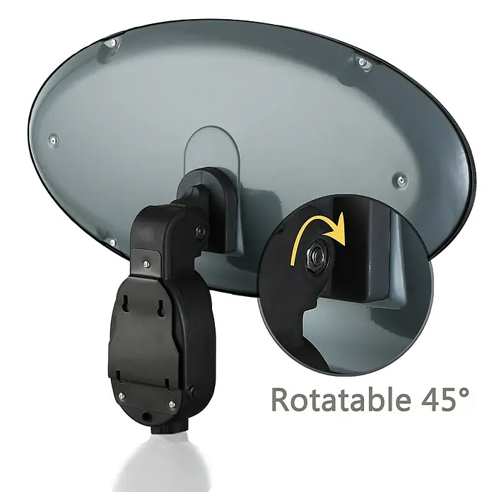 Fulmo Estufa de cuarzo - 17 x 50 x 36 cm, 2.000 W, Negro - Vista posterior del espejo de coche para bebés ajustable con rotación de 45°, que ofrece una visión clara de su hijo mientras conduce.