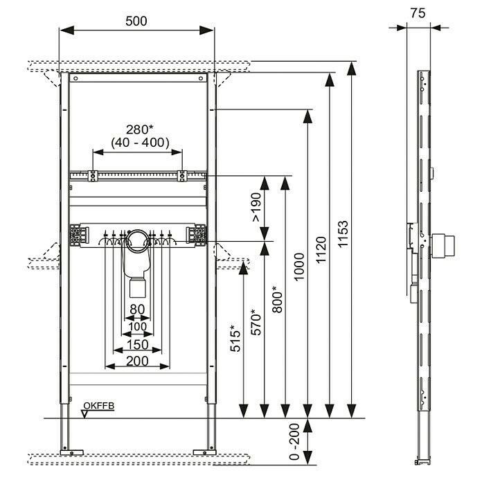 Tece Profil Waschtisch-Vorwandelement (7,5 x 50 x 112 cm, Mit UP-Geruchsverschluss, Pulverbeschichtet)