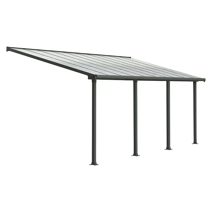 Palram – Canopia Terrassenüberdachung Olympia - B x T: 610 x 300 cm, Anthrazitgrau, Polycarbonat, Transparent - Eine schlanke, moderne Terrassenüberdachung mit geneigtem Dach und stabilen Stützpfeilern. Ideal für Außenbereiche.