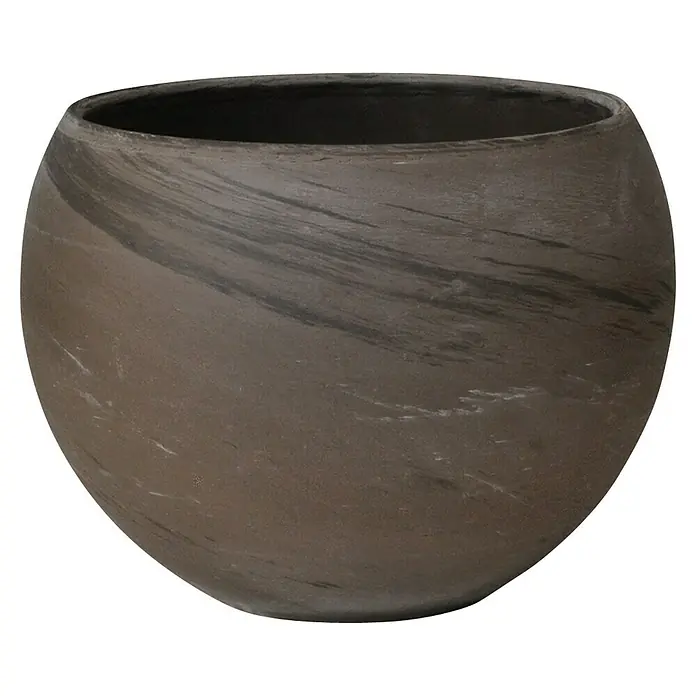 Pflanztopf Luna - Außenmaß (Ø x H): 32 x 23,8 cm, Naturmaterialien, Basalt - Nahaufnahme einer braunen, runden Pflanzschale mit einem dunklen Farbverlauf, ideal zur stilvollen Präsentation von Zimmerpflanzen.