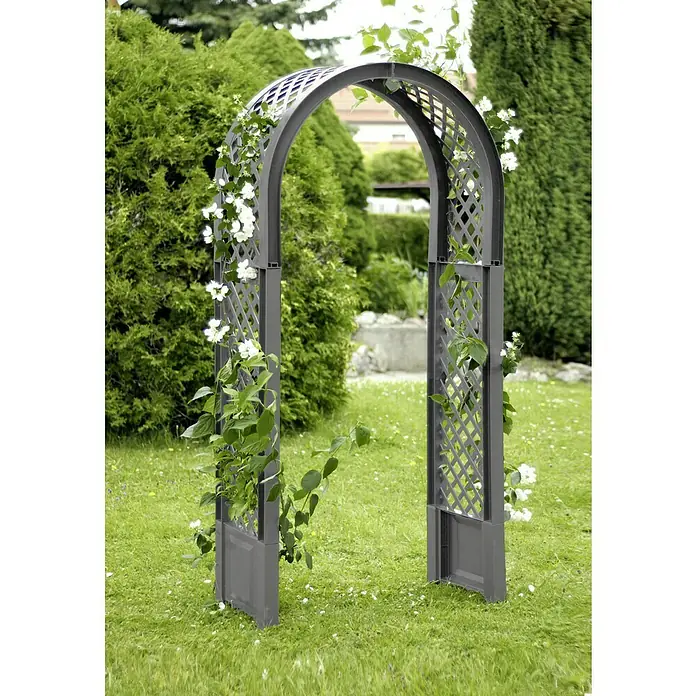 KHW Rosenbogen - Grau, 100 x 43 x 207 cm - Gartentor mit Kletterpflanzen.