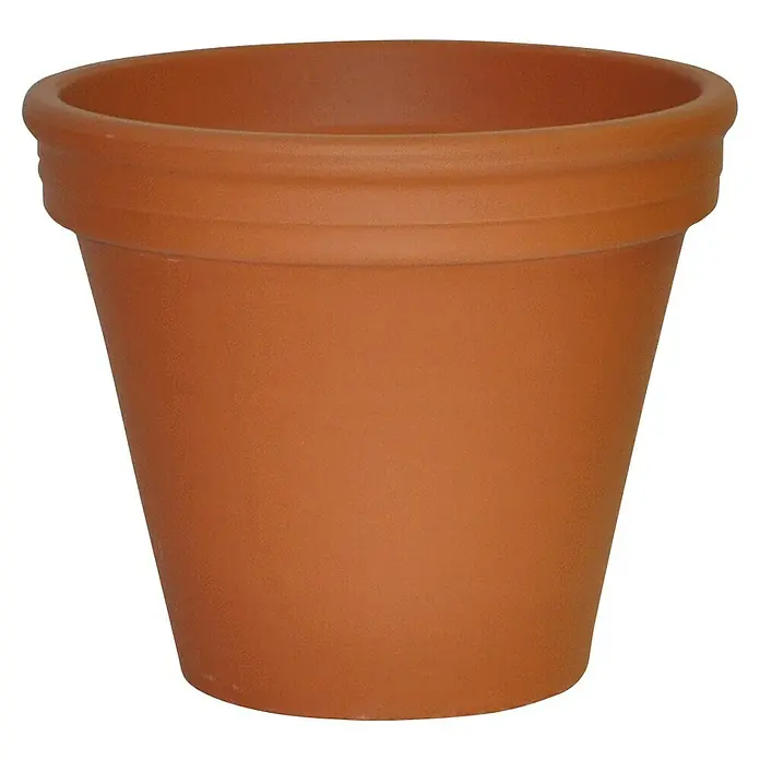 Pflanztopf - Max. Außendurchmesser: 20 cm, Höhe: 17 cm, Naturmaterialien, Terracotta - Nahaufnahme eines Terrakotta-Blumentopfs mit geripptem Rand, ideal für Zimmer- oder Gartendekoration.