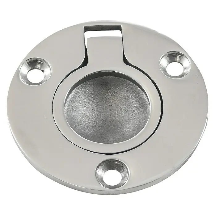 Marinetech Einlassgriff - Ø x H: 50 x 10 mm, Edelstahl, A4 - Runde, eingelassene Edelstahl-Griffmulde für Boote oder Schränke mit drei Befestigungslöchern.