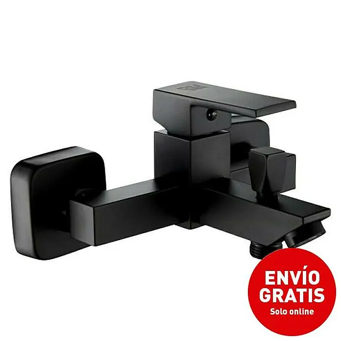Universal de Grifería Amazonas Grifo monomando de bañera - Negro, Mate - Aquí tienes un primer plano de un grifo moderno de color negro mate. La pieza tiene un diseño angular, dando un toque contemporáneo.