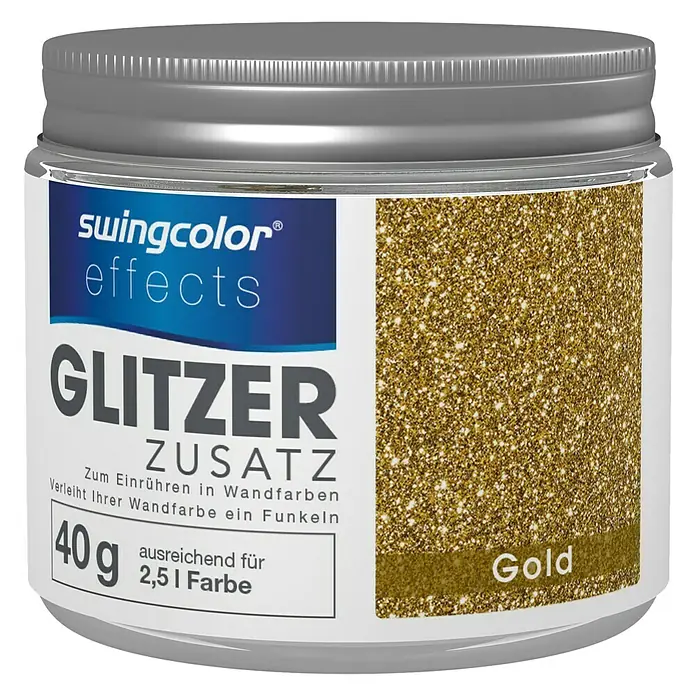 swingcolor effects Effektzusatz Glitzer-Zusatz - Gold, 40 g - Dose Swingcolor Glitzer Effekt Gold, 40g Zusatz für Wandfarben, verleiht Wänden Funkeln, ausreichend für 2,5l Farbe.